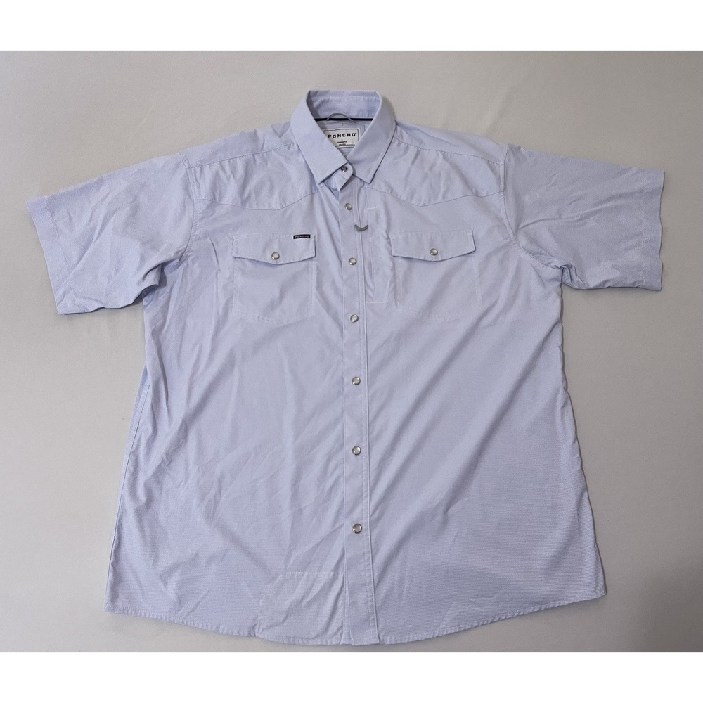 Poncho The Padre Short Sleeve Shirt Blue Microcheck Size L Regular Fit